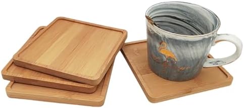 4PCS Mosaic Bamboo Coasters for Crafts, Blank Base Trays, Drinking Cup Coaster, Plant Coaster, Art Plate,DIY Mosaic Supplies (Square L)