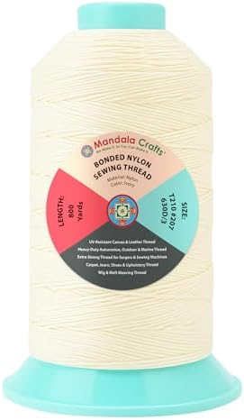 Mandala Crafts Size 207 630D T210 Ivory Bonded Nylon Thread, 800 YDs