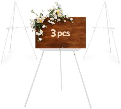 VISWIN 3Pcs 63" White Easel Stand for Wedding Signs, Adjustable Wooden Display Easel with Holder, Tripod Floor Easel for Welcome Board, Poster, Picture, Photos, Paintings