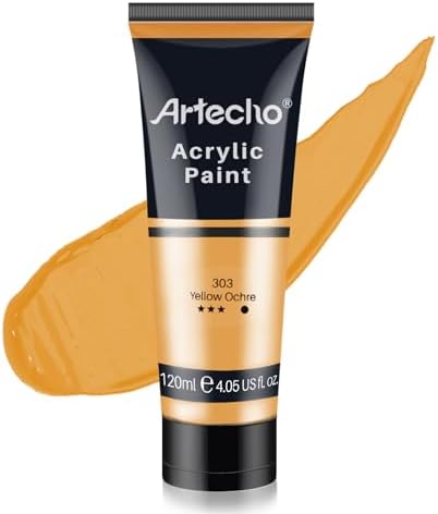 Artecho Yellow Acrylic Paint, Yellow Ochre Paint (120ml / 4.05oz) Tubes, Art Craft Paints for Canvas, Rock, Stone, Wood, Fabric, Art Supplies | Semi Glossy Finish, High Pigment Rich Color Craft Paint for Canvas, Rocks, Wood, Fabric, Ceramic, Non-Toxic