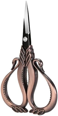 Vintage Swan Embroidery Scissors, Sharp Small Craft Scissors for Thread Cutting, Sewing, DIY Art Craft, Needlework Supplies (Red Copper)