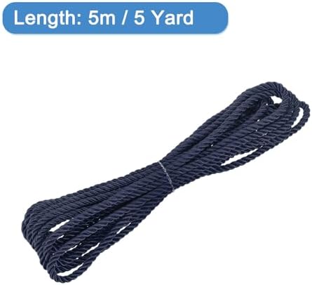 MECCANIXITY Twisted Cord Trim, 5 Yard 5mm 3-Ply Twine Braided Rope Shiny Thread String for Craft Gift Bag Curtain Christmas Decor, Navy Blue - 5m