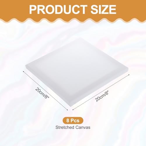 MECCANIXITY 8 Pcs Stretched Canvas for Painting, 8 x 8 Inch Blank Artist Boards 9/13 Inch Profile Cotton Canvas Panels for Beginners Professionals,White