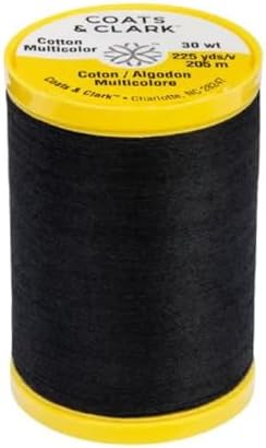 Coats & Clark Cotton All Purpose Sewing Thread 100% Mercerized Cotton 225 Yards Each Spool S970 2 Pack Bundle with 3 Bella's Crafts Needle Threaders (Black)