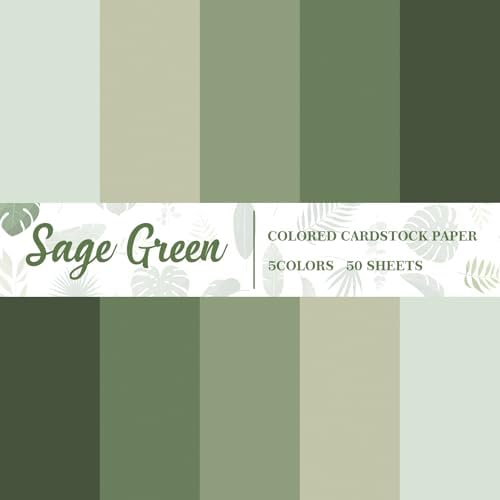 Whaline 50 Sheets 8.5 x 11 Inch Assorted Sage Green Card Stock Paper 5 Gradient Colors Solid Core Scrapbook Paper for Print DIY Crafts Making Supplies, 65lb