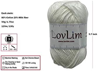 Yarn Pack, 2 skeins of 50g Each, Soft Cotton Yarn for Crochet and Knitting, Craft DK Amigurumi Yarn (White)