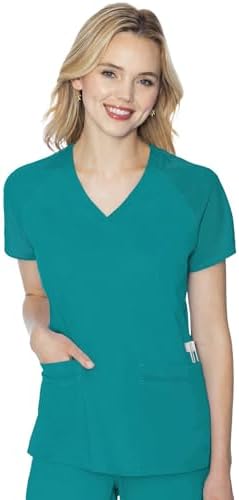 Med Couture Touch Scrub Top for Women Raglan Sleeve 6 Pockets Modern Fit