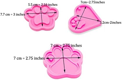 3pc Glossy Resin Silicone Paw Print Molds DIY Making Keychain, Heart with Paw Cutout Epoxy Mold with 10PC Key Ring(DY0129+DY0292+DY0404)
