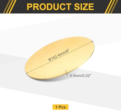 uxcell Brass Round Plate, 0.02"(0.5mm) Thick 6"(152mm) Dia H65 Brass Round Disc Blank Metal Sheet Copper Circle Disc for Metal Stamping DIY Crafts