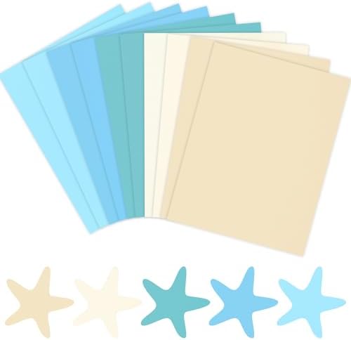 Whaline 50 Sheets 8.5 x 11 Inch Assorted Pastel Blue Colored Card Stock Paper 5 Seaside Colors Solid Core Scrapbook Paper for Print DIY Ocean Arts Crafts Making Supplies, 65Lb