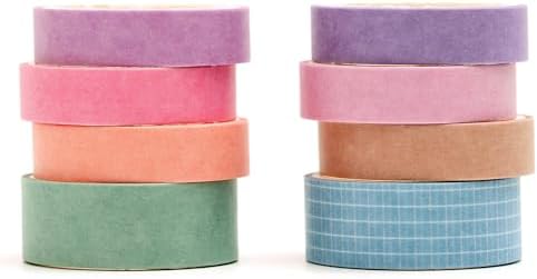 YUBBAEX 8 Rolls Basic Washi Tape Set Solid Color Grid Masking Decorative Tapes for Arts, DIY Crafts, Journals, Planners, Scrapbooking, Wrapping (Rainbow)