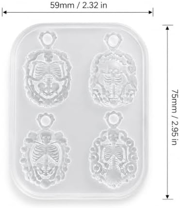 4-Cavity Ornate Skeleton Cameo Pendant Resin Silicone Mold with Hanging Hole, Gothic Skull Epoxy Resin Casting Mould, DIY Necklace Charm Mold for Halloween Christmas Handmade Jewelry Craft (KL04)