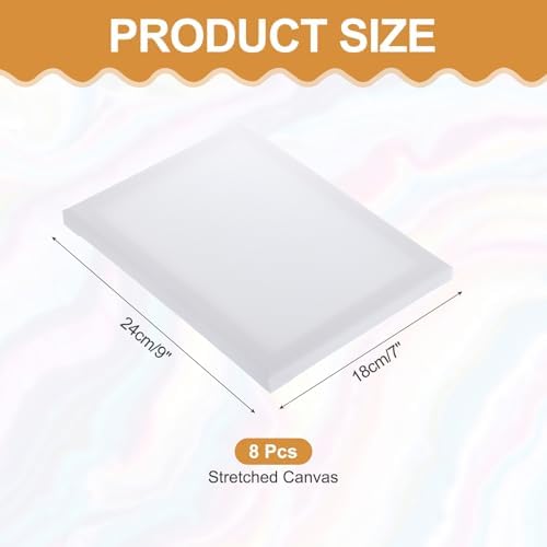 MECCANIXITY 8 Pcs Stretched Canvas for Painting, 7 x 9 Inch Blank Artist Boards 4/5 Inch Profile Cotton Canvas Panels for Beginners Professionals,White