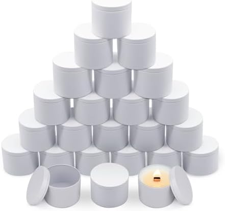 24-Pack 4oz Candle Tins with Lids, Metal Candle Jars for Candle Making, Empty Containers Vessels Bulk for Small Business & Beginners DIY Storage -White