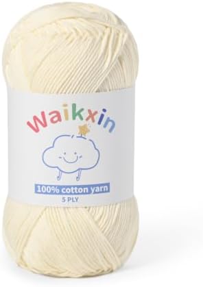 100% Cotton Yarn for Crocheting,Baby Yarn for Crocheting Soft,5 Ply Milk Cotton Yarn,#2 Sport Weight Cotton Yarn,3.52oz/262.4yds Amigurumi Yarn for Puzzle,Clothes&DIY Crafts.(Milky White)