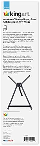 KINGART Adjustable Black Aluminum Table Top Display Easel with Extension Arm Wings -15" to 21" High - Portable Artist Tripod Folding Frame Stand - Holds Canvas, Paintings, Books, Photos, Signs