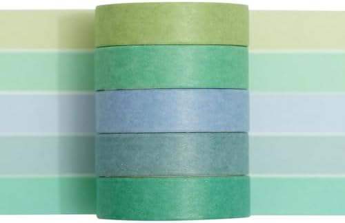 Solid Color Washi Tape Set - 5 Rolls Gradient Rainbow Adhesive Tapes Pastel Arts Decorative Masking Tape Sets for Craft, Kids, Scrapbook, DIY, Gift Wrapping (7-Fresh Mint)