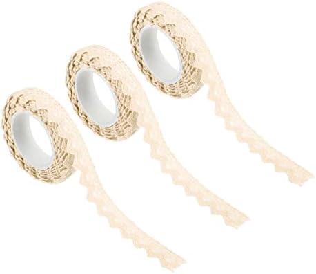 PATIKIL 0.6" Wide 2 Yards Self-Adhesive Lace Tape Lace Ribbon, 3 Pack Cotton Washi Trim Stickers Masking Decorative for Craft Scrapbook DIY Card Making, Beige