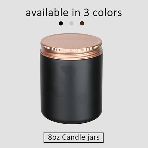 MILIVIXAY 20 Pack 8 OZ Thick Glass Matte Black Candle Jars with Rose Gold Lid-Bulk Empty Candle Jars for Making Candles-Canning Jar for Spice, Liquid, Sample- Dishwasher Safe.