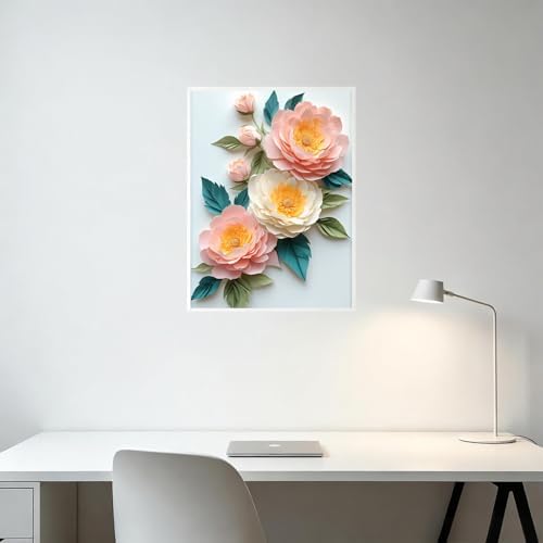 USZDL Peony Flowers Diamond Art Kits for Adults,DIY Round Full Drill 5D Diamond Painting Kits for Beginners,Pink Floral Diamond Dots Paintings Picture Gem Art Kits for Adults,Home Wall Decor 12X16 in