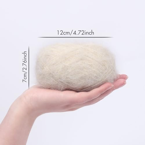 NICEEC 2 Skeins Long Pile Mohair Yarn 2.82oz/788yds - Off-White