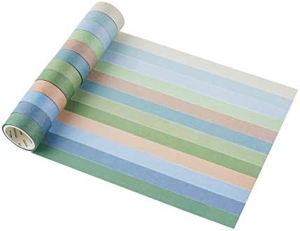 YUBBAEX 12 Rolls Washi Tape Set Natural Color Decorative Tapes for Arts, DIY Crafts, Journals, Planners, Scrapbook, Wrapping Wide -Salty Morandi- (Salty, 15mm x 12Rolls)