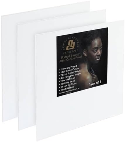 New York Central Portrait-Smooth Artist Canvas Panel 8x8 - Professional Quality 100% Cotton Canvas Panels for Painting - Ideal for Painting, Acrylics, Oils