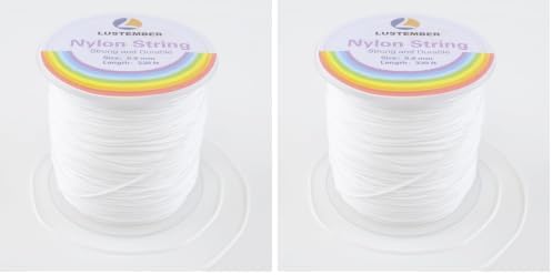 LUSTEMBER 0.8mm Nylon String, Strong Bracelet String, Durable Nylon Cord for Jewelry Making, Bracelets, Beading, Necklaces, Rattail Braiding, Kumihimo, Wind Chimes, Blinds and Handicrafts (Pack of 2)