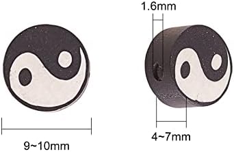 Airssory 100 Pcs Black and White Manmade Polymer Clay Soft Beads Flat Round with Taiji Ying Yang Sign Loose Bead Spacer for Lucky Jewelry Making