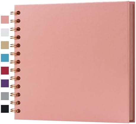 potricher 7 x 7 Inch Small DIY Scrapbook Photo Album 40 Pages, Pink | Thick Kraft Paper Scrap Book Photo Albums, Memory Book for Wedding, Anniversary, Baby, Family, Travel, DIY Projects