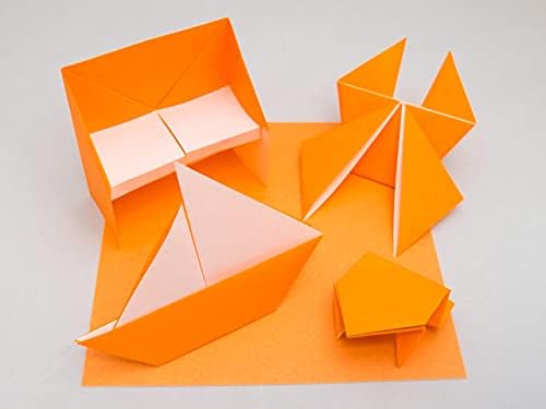 [Taro's Origami Studio] Standard 6 Inch One Sided Single Color (Orange) 50 Sheets (All Same Color) Square Easy Fold Premium Japanese Paper for Beginner (Made in Japan)