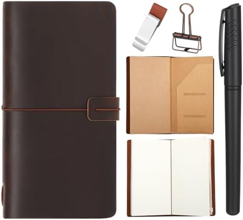 Thenshop Leather Travel Notebook 3 Inserts,Dark Brown,Stand Size