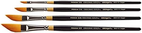 KINGART Premium 4 pc. Original Gold 9800 Series Dagger Striper Artist Brush Set, Synthetic Golden TaklonHair for Acrylic, Oil, Gouache Paint, Short Handle, 4 Sizes: 1/8", 1/4", 3/8", 1/2"
