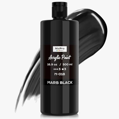 Nicpro Black Large Acrylic Paint (16.9oz, 500ml), Rich Pigments, Non Toxic | Craft Paint for Multi Surface, Canvas, Wood, Leather, Ceramic, Fabric, Stone - Art Painting Supplies for Kids & Adults