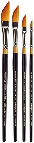 KINGART Premium 4 pc. Original Gold 9800 Series Dagger Striper Artist Brush Set, Synthetic Golden TaklonHair for Acrylic, Oil, Gouache Paint, Short Handle, 4 Sizes: 1/8", 1/4", 3/8", 1/2"