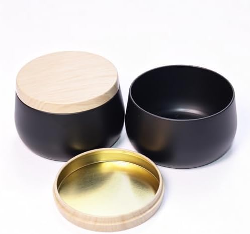 24 Pack 8 oz Candle Tins, Matte Black Metal Candle Jars with Wood Grain Lids, Empty Candle Containers Bulk for Candle Making Supplies, DIY Crafts, Storage & Gifts, Shatterproof Travel Vessels