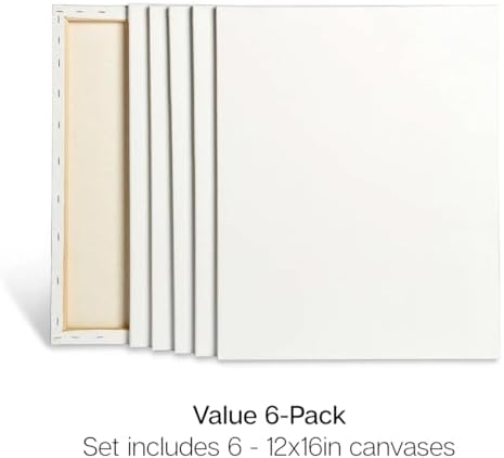 KINGART 805-6 Stretched White Canvas for Painting, 12 x 16 Inch, Pack of 6