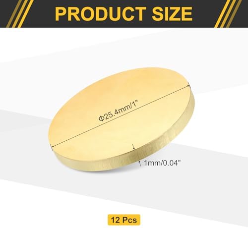 uxcell 12Pcs Brass Round Plate, 0.04"(1mm) Thick 1"(25mm) Dia H65 Brass Round Disc Blank Metal Sheet Copper Circle Disc for Metal Stamping DIY Crafts