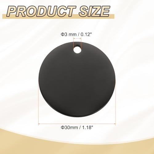 HARFINGTON 10 Pcs Round Blank Stamping Tag 40mm Stainless Steel Circle Polished Blanks Tag Pendants with Hole for Bracelet Crafts Labeling Making, Black