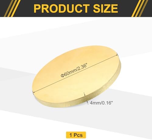 uxcell Brass Round Plate, 0.16"(4mm) Thick 2.4"(60mm) Dia H65 Brass Round Disc Blank Metal Sheet Copper Circle Disc for Metal Stamping DIY Crafts