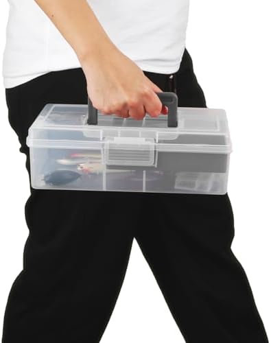 JUXYES Clear Art Craft Supply Storage Bin Sewing Box With Handle Lid