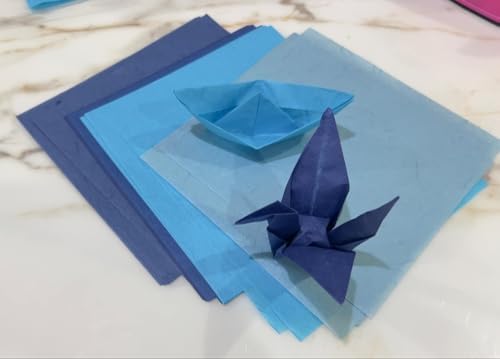 Natural Fiber Mulberry Paper Sheets 6 x 6 Inches, 50 PCS Handmade Craft Paper for Origami, Scrapbooking, Card Making, DIY Decoration, Mixed Media Art (Ocean Blue Tone, 6x6 Inch)