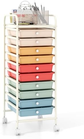 COSTWAY 10-Drawer Rolling Storage Cart, Utility Mobile Trolley