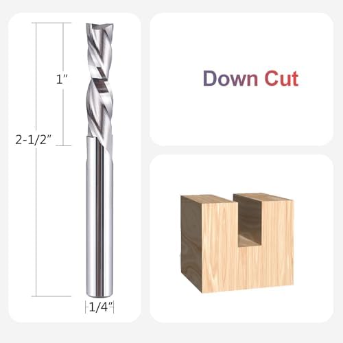 SpeTool Spiral Router Bits Down Cut 1/4 inch Cutting Diameter, 1/4 inch Shank Solid Carbide CNC Bits End Mill for Wood Cut Carving Engraver