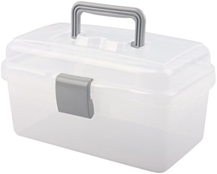 Multipurpose Plastic Storage Container Box with Handle and Latch Lock, Clear Gray