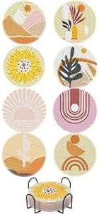 UPINS 8Pcs Boho Diamond Art Painting Coasters for Drinks | DIY Coaster Diamond Art Kits,for Adults Kids Beginners Diamond Art Craft Supplies