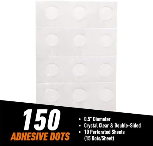 Gorilla Adhesive Dots, Double-Sided, Clear, 0.5" Diameter, 150 Pieces