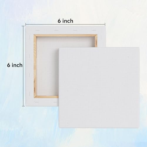 Stretched Canvases for Painting, 6x6 Inch Painting Supplies for Artists, Blank Canvas Pack, 6-Pack for Acrylic, Oil and Gouache Paints