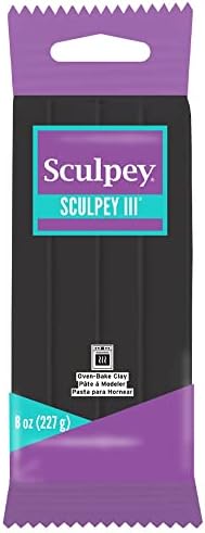 Sculpey III Polymer Oven-Bake Clay, Black, Non Toxic, 8 oz. bar, Great for Modeling, Sculpting, Holiday, DIY, Mixed Media and School Projects. Great for Kids and Beginners!