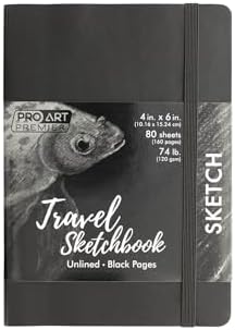 Pro Art Premier Sketch Book Travel 6"x 4" Black 74lb Black 80 Sheets, Sketch Book, Sketchbook, Drawing Pad, Pad, Drawing Paper, Art Book, Paper, Sketchbook for